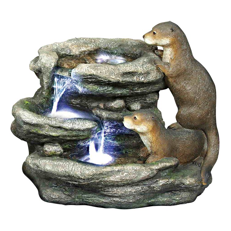 Bright Waters Otters Garden Fountain with Lights